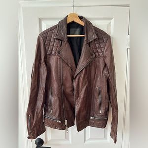 ALLSAINTS Conroy Leather Biker Jacket. Merlot/Maroon color. Size M.